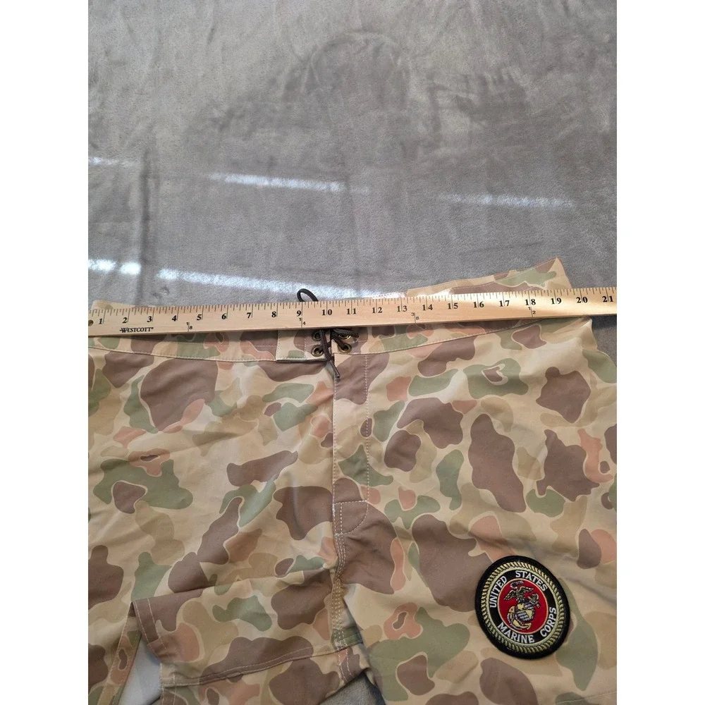 Birdwell Beach Britches Board Shorts Mens 38 Tan USMC Frogskin Camo Patch